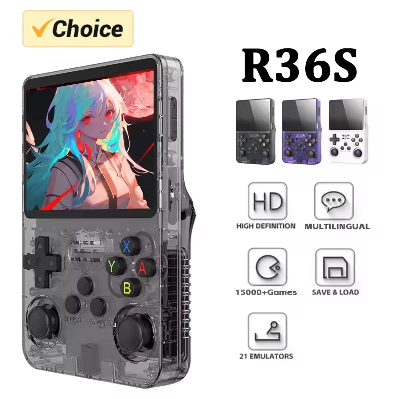 Open Source R36S Retro Handheld Video Game Console Linux System 3.5 Inch IPS Screen Portable Pocket Video Player R36S 64GB Games